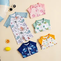 Elinfant Baby One-Piece Swimsuit, Fashion Printed Short Sleeve Swimwear, Zipper Closure, Washable & Reusable Baby Clothes 1