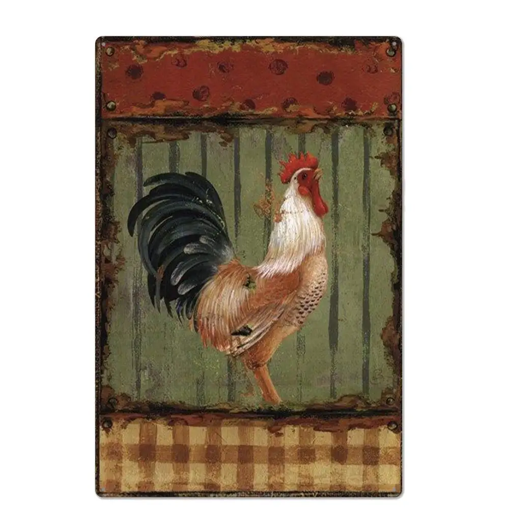 

Retro Design Big Rooster Tin Metal Signs Wall Art | Thick Tinplate Print Poster Wall Decoration for Farm