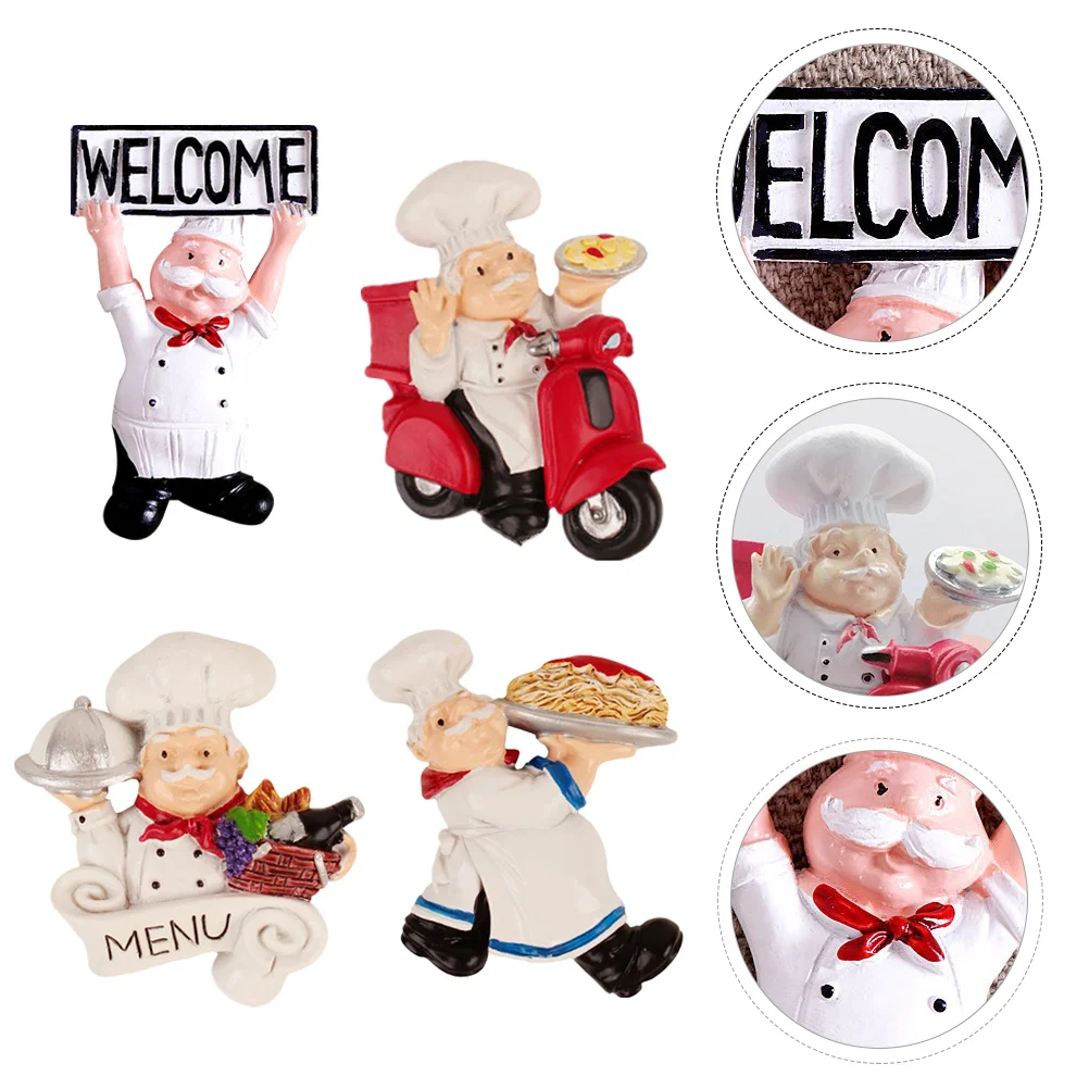 

4PCS magnet holder for fridge set magnets decorative refrigerator stickers- Chef Resin Fridge Magnet Professional Fridge-