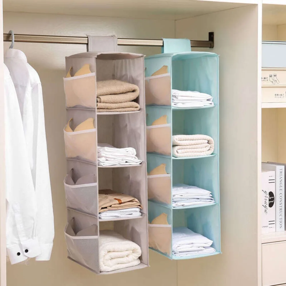 Hanging Storage Organizer Non-woven Washable Wardrobe Multi-layer Folding Hanging Bra Storage Bag Underwear Socks Clothes Storage Organizer Hanging Bag