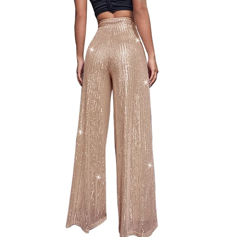 Sequin Loose Wide Leg Pants Women 2023 Autumn Fashion High Waist Soild Color High Strecth Casual Trousers Party Club Streetwear