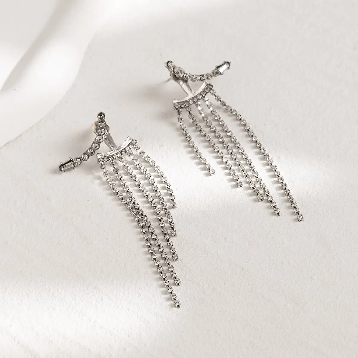 Korean Full Rhinestone Long Tassel Drop Earrings for Women Exquisite Luxury Zircon Crystal Earrings Female Jewelry