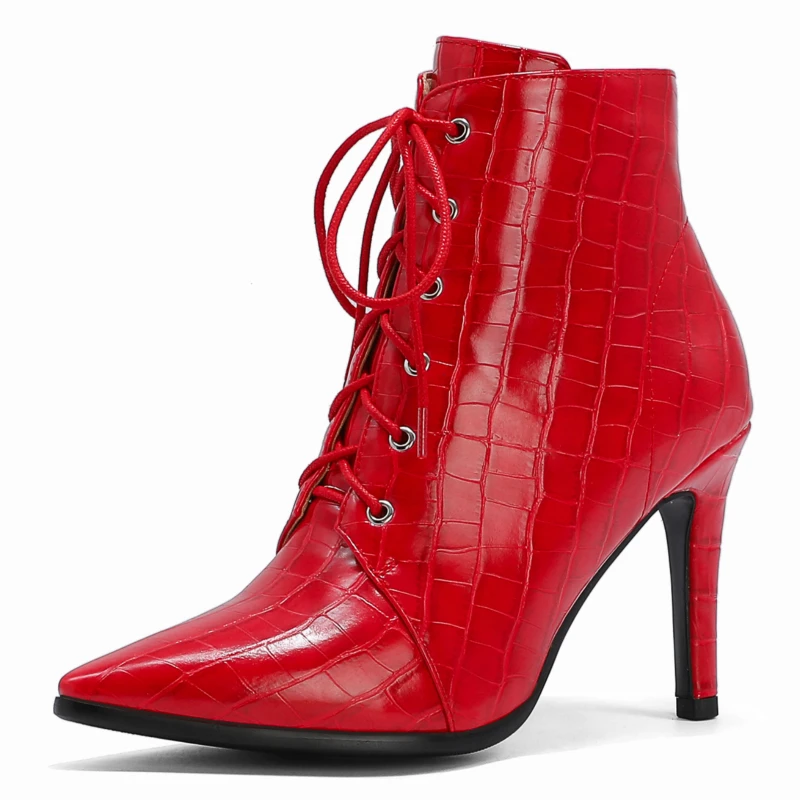 Sexy Women's Ankle Boots Leather White Black Red Winter Cowboy