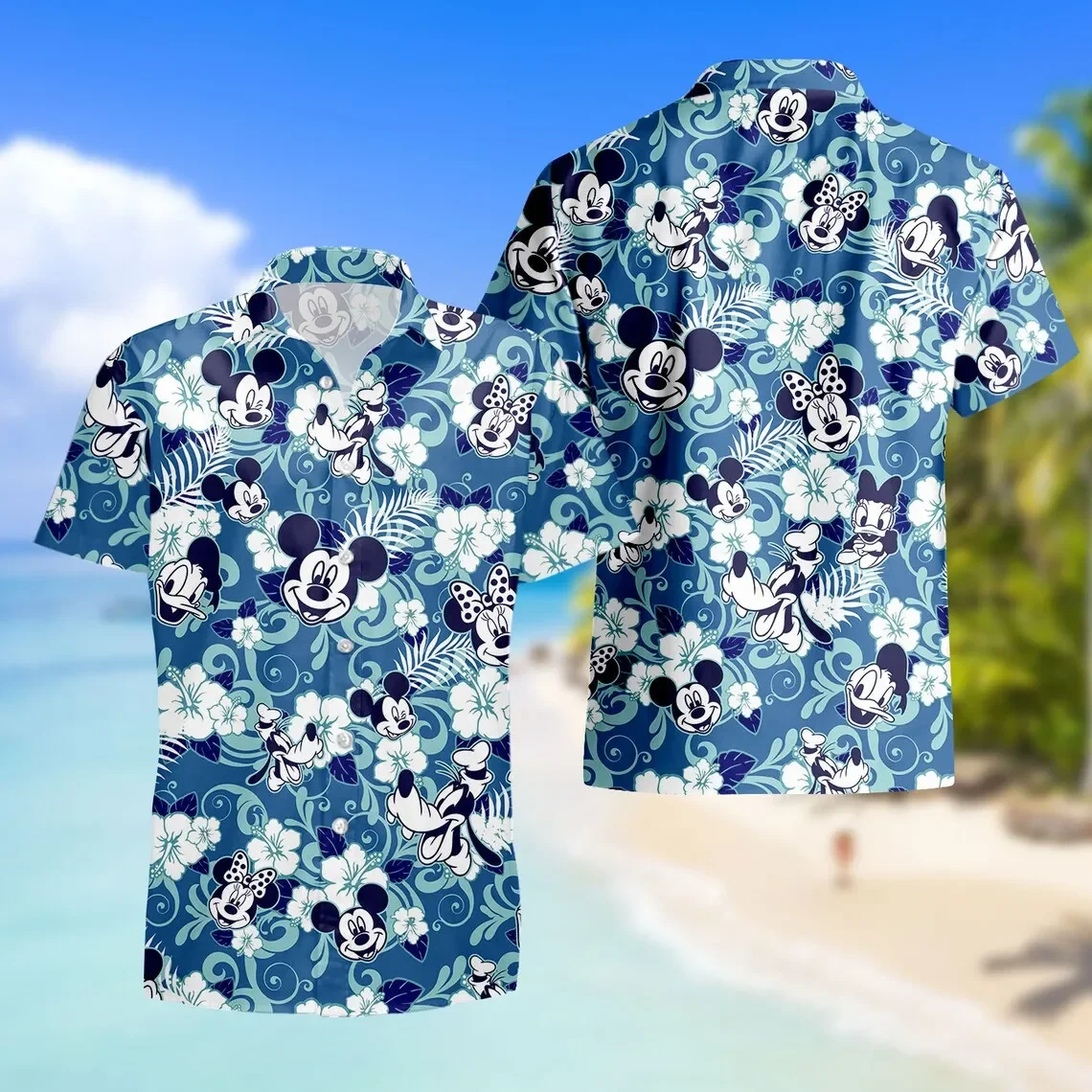 

2024 Disney Mickey Mouse Floral Aloha Hawaiian Shirt Men and Women Crew Shirt Hawaii Beach Shirt Summer Vacation Hawaiian Shirt