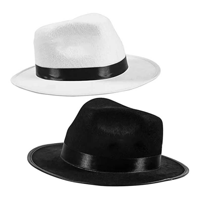 Men Cowboy Hat, Vintage Wide Brim Ribbon Jazz Hat Western Cap Party Hat for Cocktail