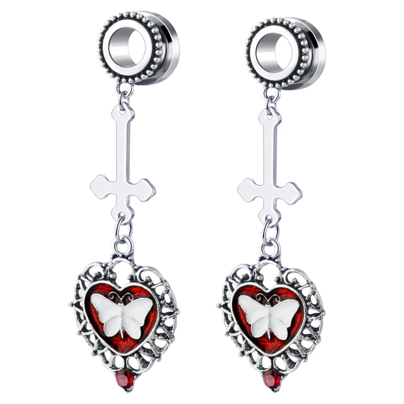 

butterfly cross Pendant Ear Tunnels Plugs Reamer Punk Earrings Body Jewelry Gauges for Ear Piercings Stretcher expansores