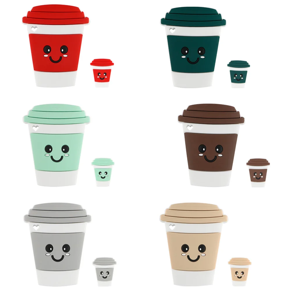 Kovict 1/2/10Pcs Cartoon Coffee Cup Silicone Beads Teether Food Grade DIY Pacifier Chain Jewelry Accessories Baby Toys