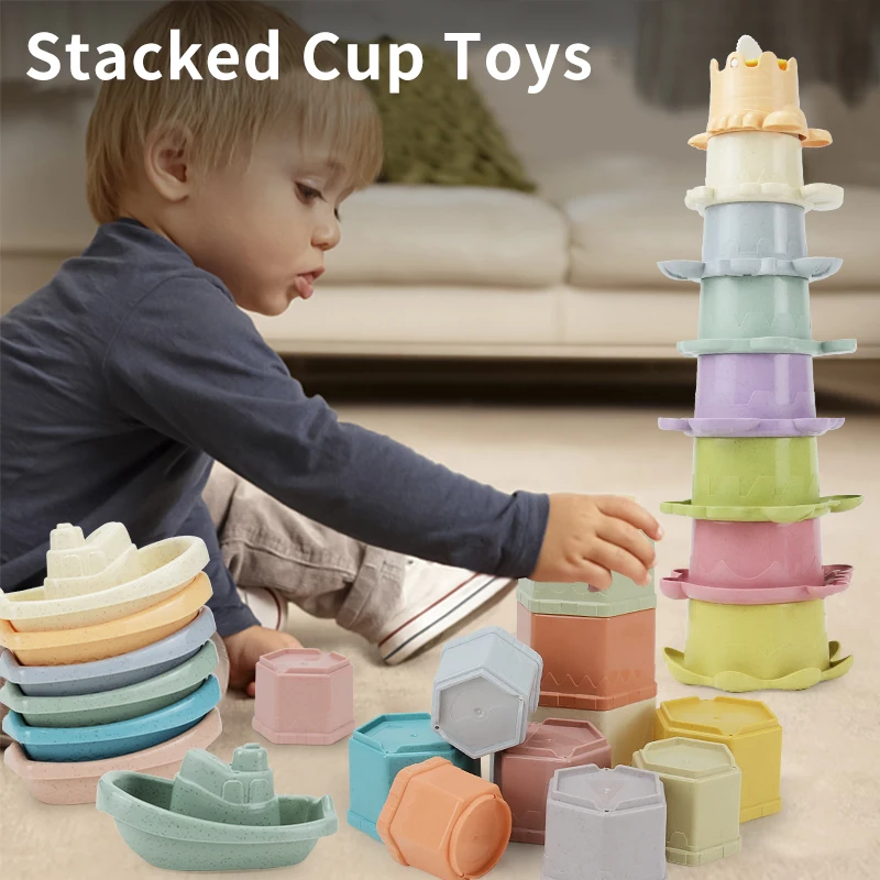 Baby Stacking Cups Bath Toy Toddlers Stackable Nesting Cups Water Pool Tub Toy 6-12 Months Infant Develop Montessori educational toys,puzzle toys,stacking puzzle toys,cup stacking toys,stacking toys