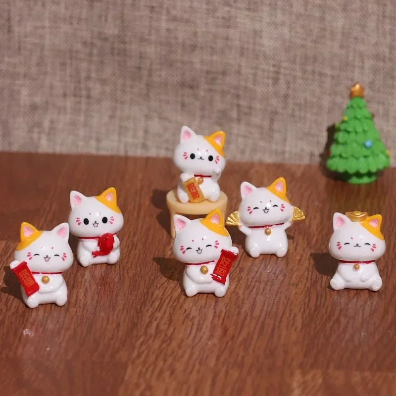 5/7PCS Cute Mini Fortune Cat Figurines Lovely Lucky Simple Realistic Cat Miniatures DIY Micro Landscape Creative Ornament 2025