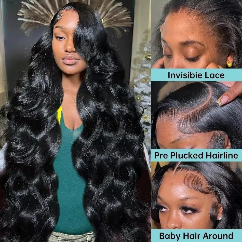 13X6 Hd Lace Frontal Wig 250 Density Body Wave Human Hair Wigs 100% Human Hair Natural Black Pre Plucked Brazilian Wigs 40 Inch