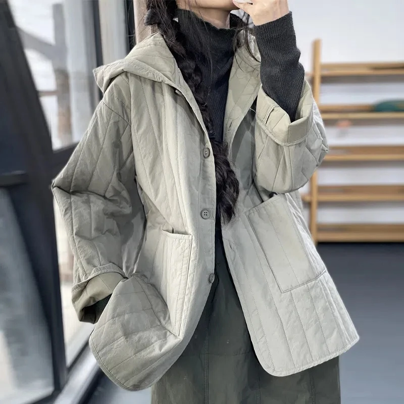 High-end Cotton Jacket With Thickened Hooded Cotton Jacket For Women's 2023 Loose Casual Outerwear Medium Length Cotton Jacket