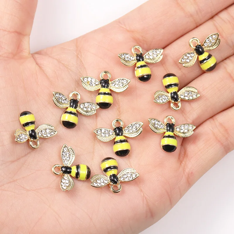 

10Pcs Oil Dripping Zirconia Bee Honey Pot Hive Enamel Charms for DIY Jewellery Making Cute Earrings Pendant Necklace Accessories
