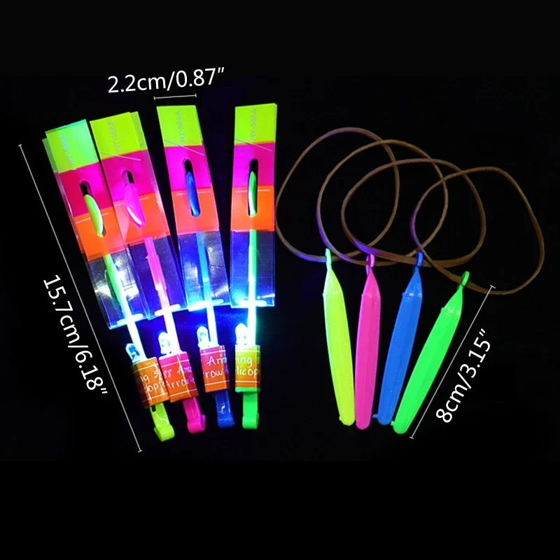 Flying Toy Outdoor Sport LED Light Arrow Rocket Helicopter Slingshot Aircraft Rubber Band Catapult Bamboo Dragonfly