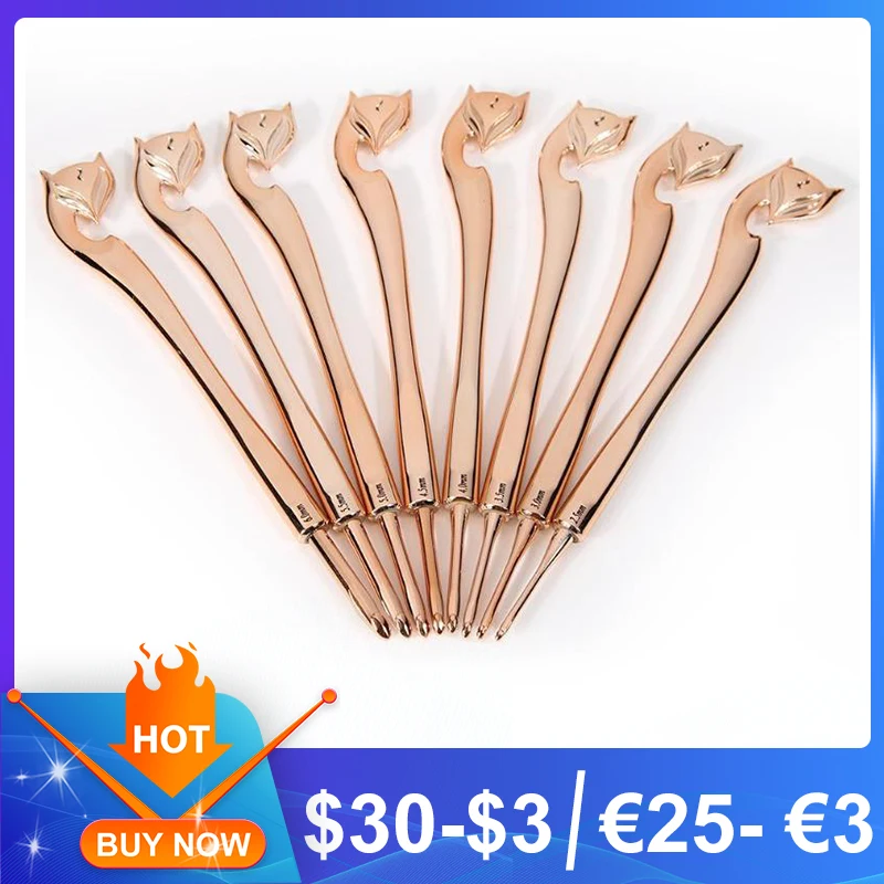 Crochet Hook, 8pcs/Set Gold Fox Pattern Crochet Hook Weave DIY