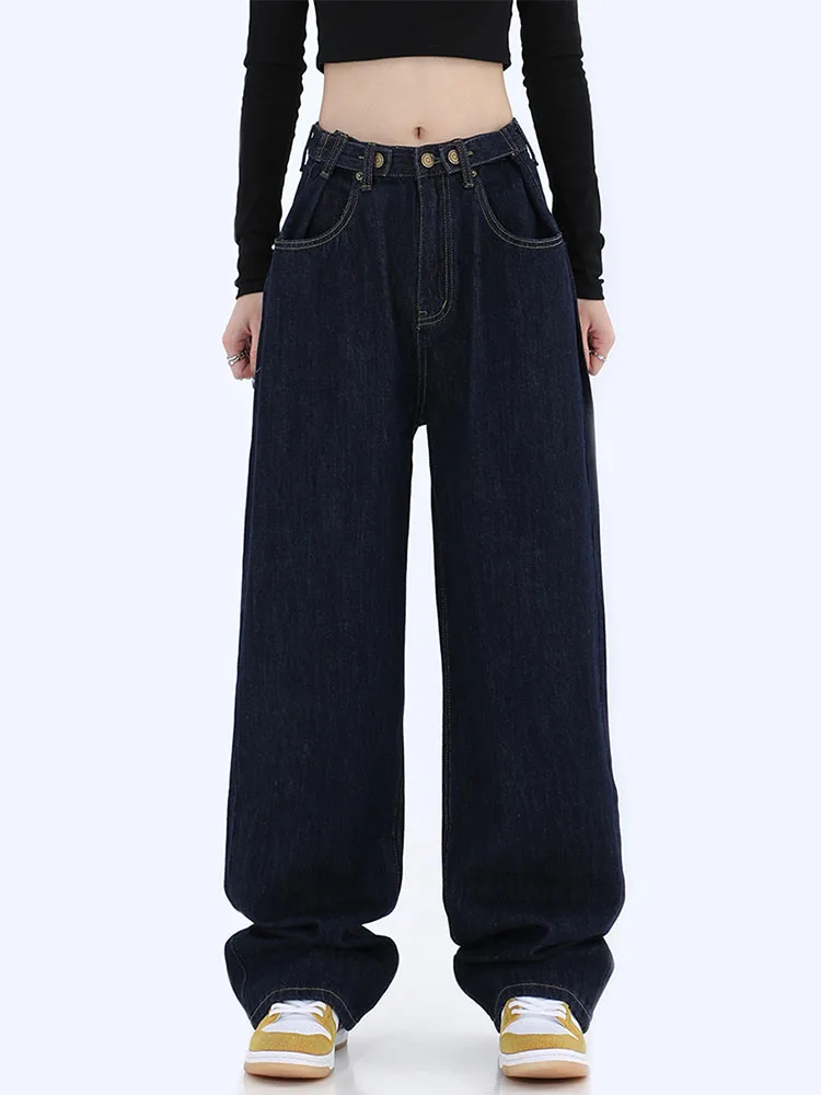 

Straight Leg Dark Blue Jeans For Women High Waist Stretch Denim Trousers Mom Jean Baggy Pants Casual Comfort Trousers Oversize