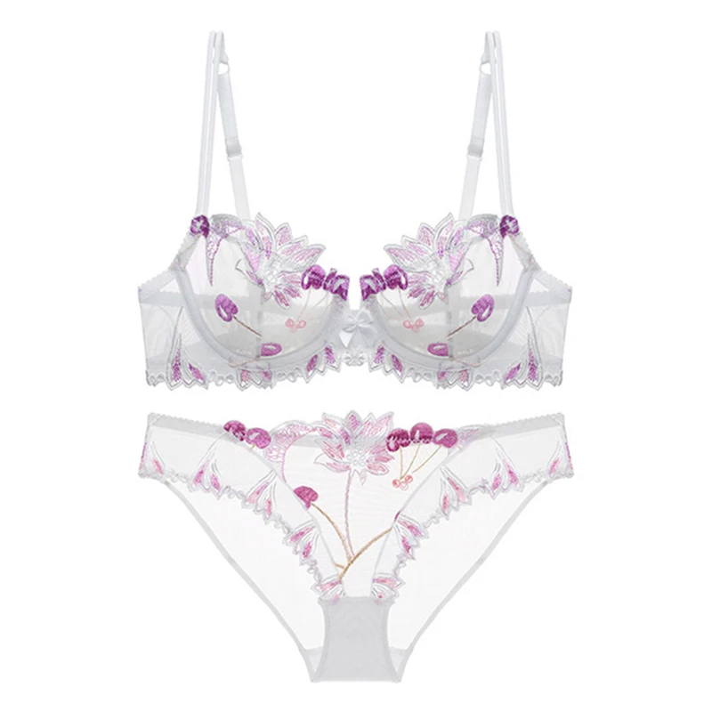 Sexy Lingerie Floral Lace Transparent Breathable Women's Underwear Bra Set for Women cute underwear sets Bra & Brief Sets