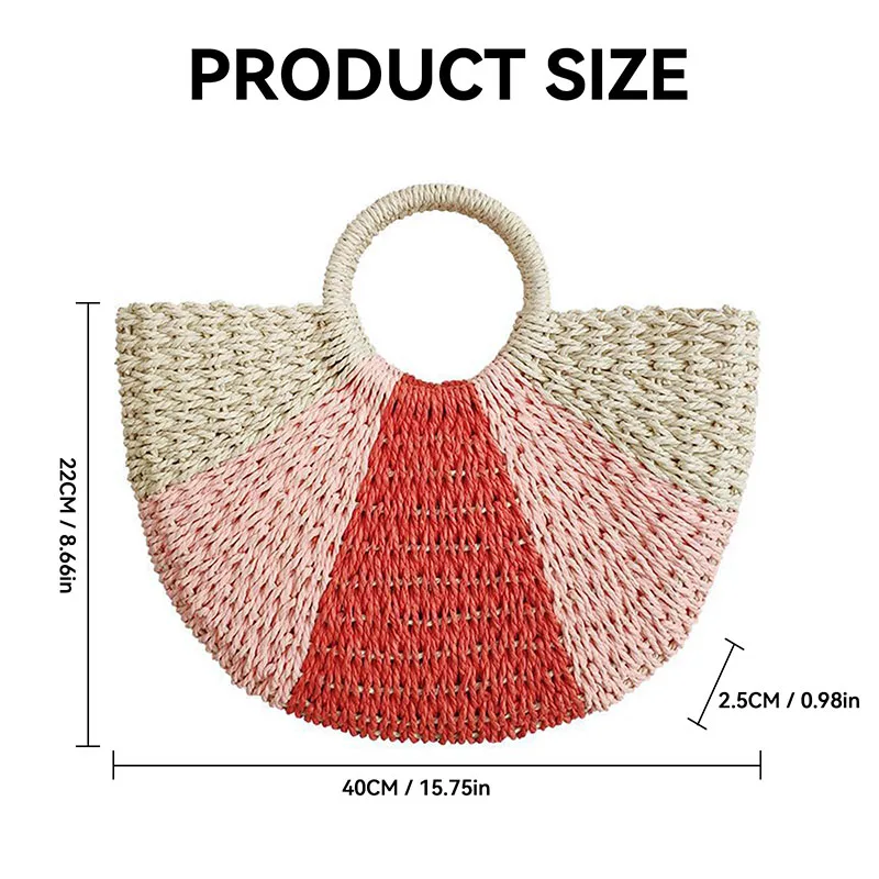 YYW Handwoven Rattan Top Handle Bag for Women Bohemian Round Straw Tote Bag Beach Large Carrying Messenger Handbag 2024 Trendy