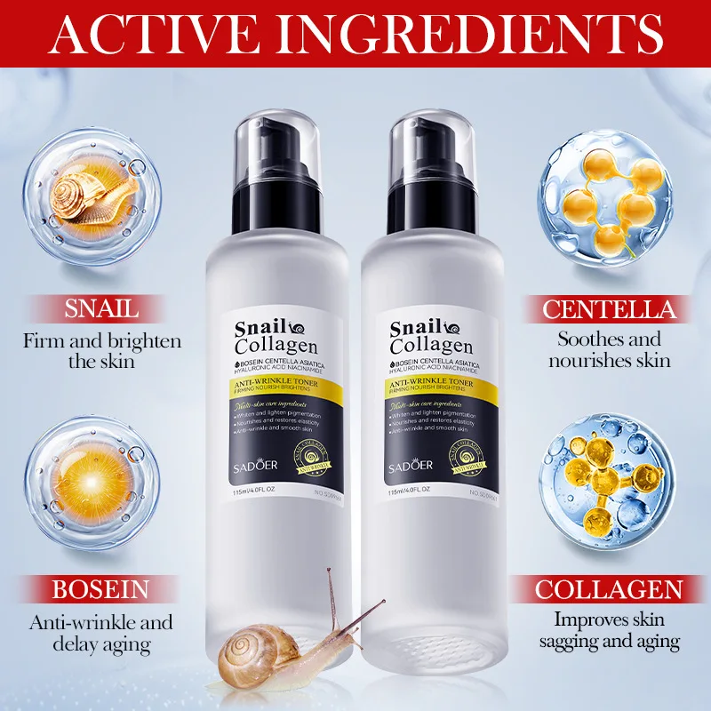 SADOER Snail Collagen Face Toner Moisturizing Brightening Nourishing Firming Hydrating Face Serum Skin Care
