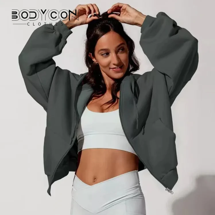 

Women Zipper Hoodie Y2K Solid Tops Street Fashion Trend Sweatshirt Long Sleeve Casual Loose Hoodie