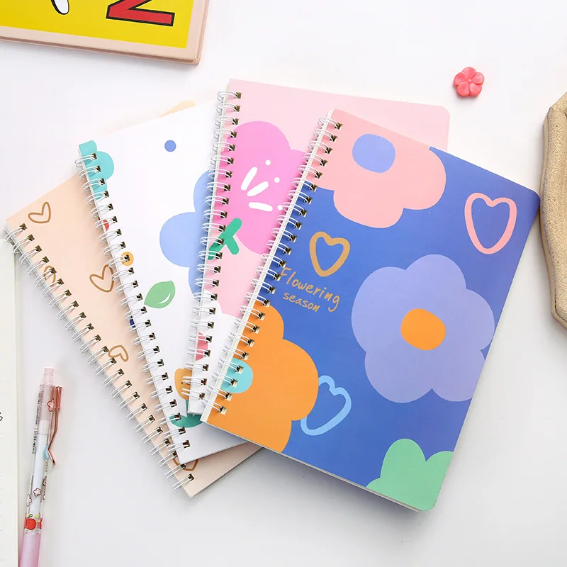 

60 Sheets Kawaii Bear Flowers Sweet A5 Cute Spiral Notebook Student 14X27CM Cartoon Journal Notebook Office Supplies