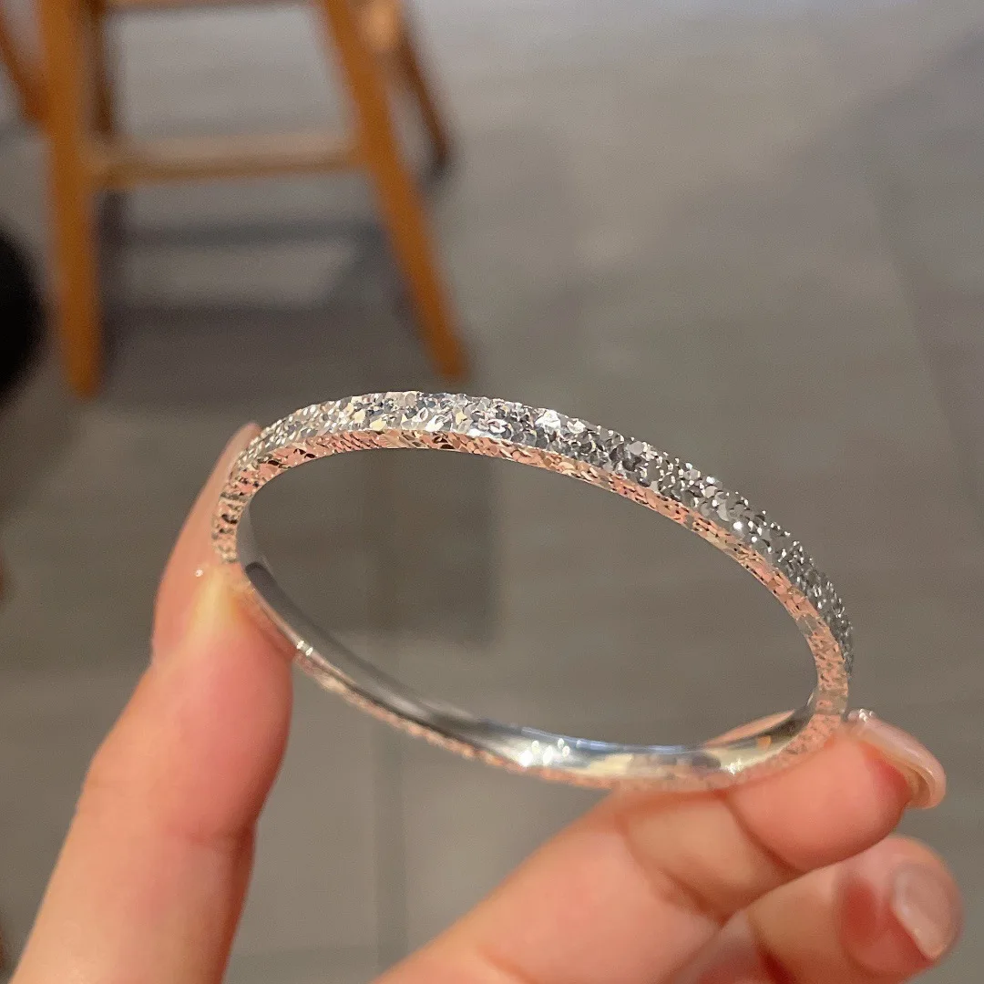 S999 Pure Silver Fashion Bracelet Three-Sided Crushed Ice Classic Sterling Silver Solid Bangle Fine Jewelry Gift New EW1004 6