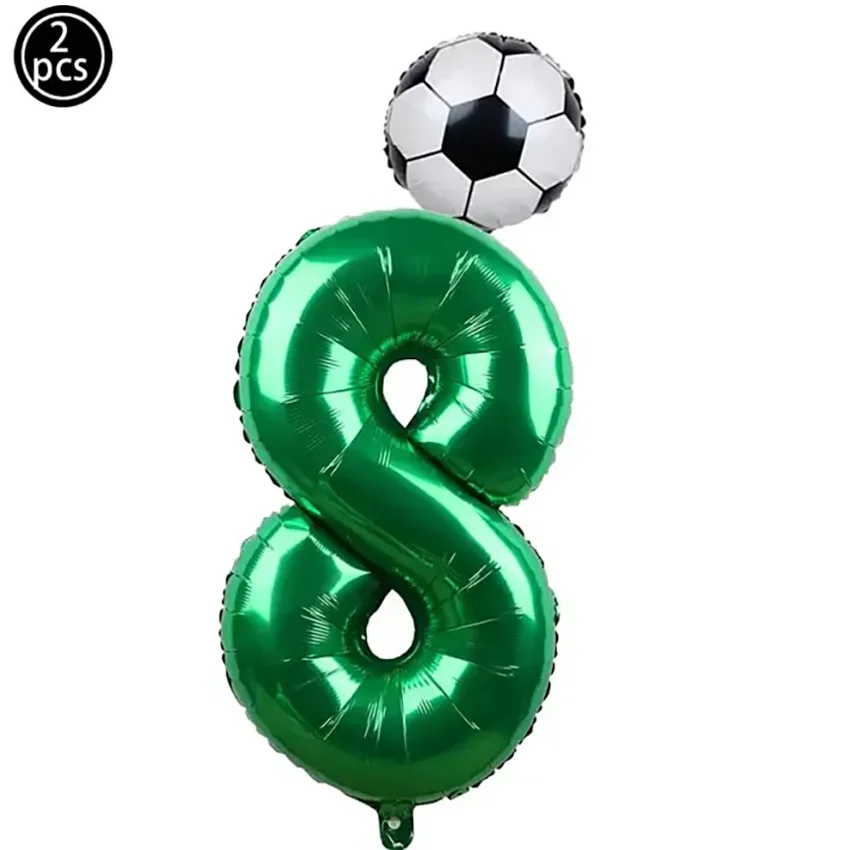 2 Stück 32 Zoll Grüne Zahlen-Folienballons 10 Zoll Fußball-Heliumballons Kinder Geburtstag Party Sport-Themen Partydekoration – Detail 5