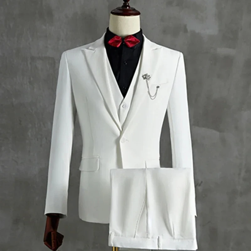 Men's Double Breasted Blazer Stylish Solid Color Men's Wedding Prom Dress Men's Slim Fit Blazer