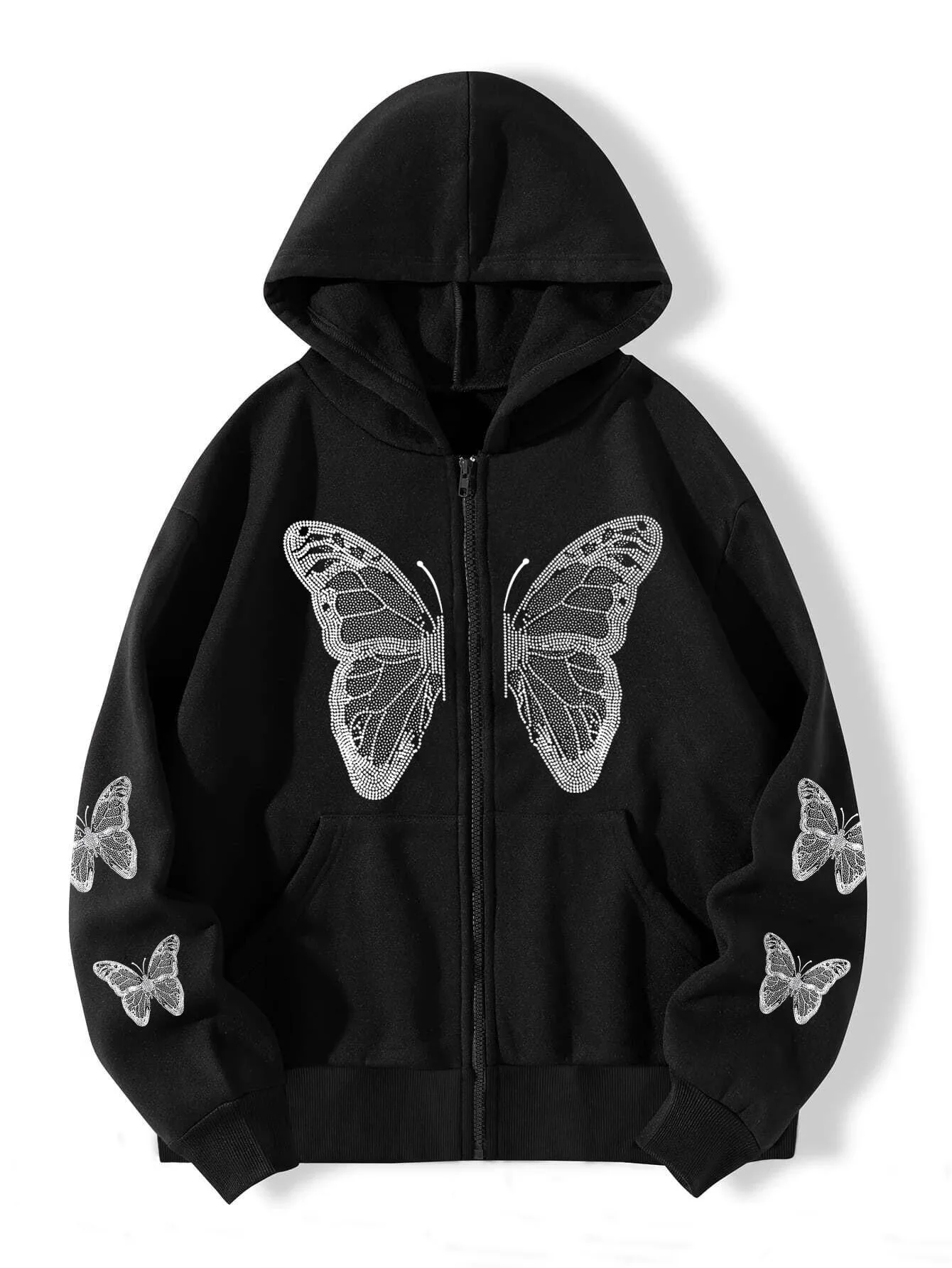 

Autumn / winter 2023 European and American Y2K butterfly print large size loose pocket hoodie zipper men and women's hoodie coat