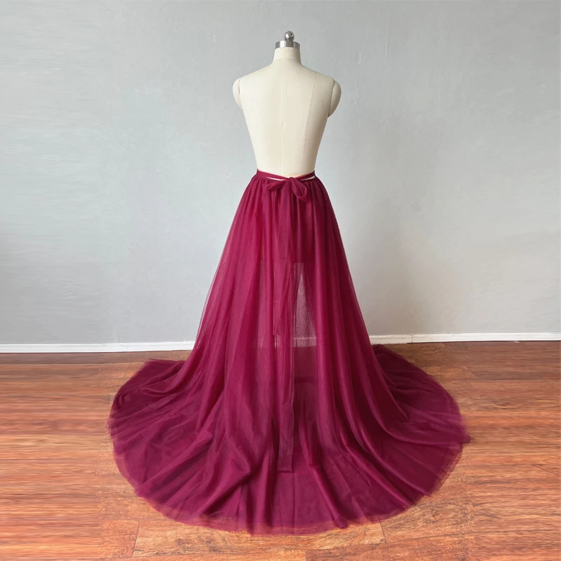 Burgundy Detachable Overskirt Long Train Removable Tulle Trains