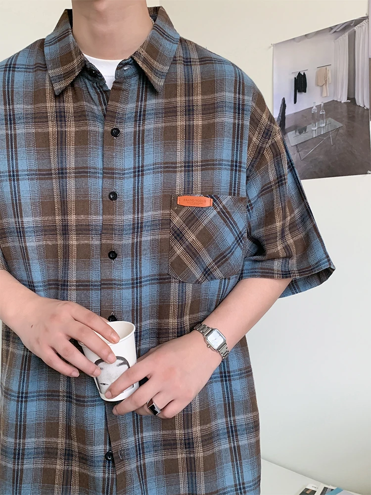 Casual Short Sleeved Shirt Short Sleeved Shirt Summer Men Shirt Plaid Cotton Short Sleeve Plus Size 6XL 7XL 8XL 10XL Green Oversize Formal Casual Designer