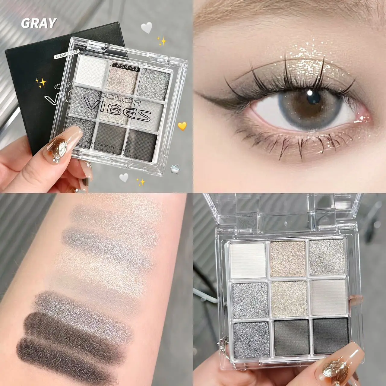 Eye Shadow Plate 9color Glitter Matte Pearlescent Shimmer Smoke Purple Avocado Green Pigments Makeup
