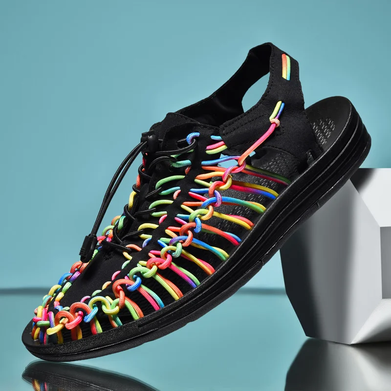 

New Summer Men Shoes Fashion Handmade Weaving Men Sandals Breathable Casual Beach Shoes Outdoor Couples Sandals Big Size 35-48