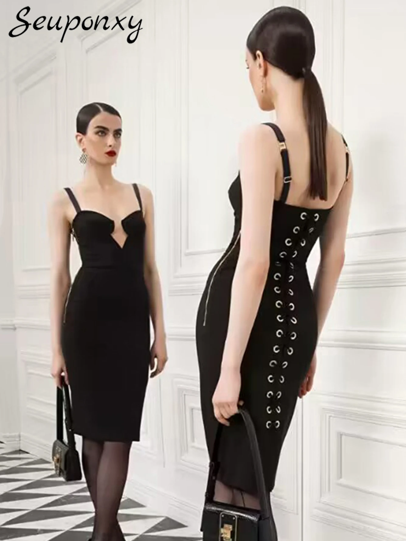 

High Quality Women's Summer Fashion Mesh Bandage Dress 2023 New Sexy Sleeveless Backless Lace Up Elegant Celebrity Party Dress
