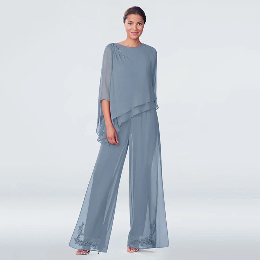 2022 Chiffon Mother Of The Bride Dresses Plus Size 2 Pieces Applique