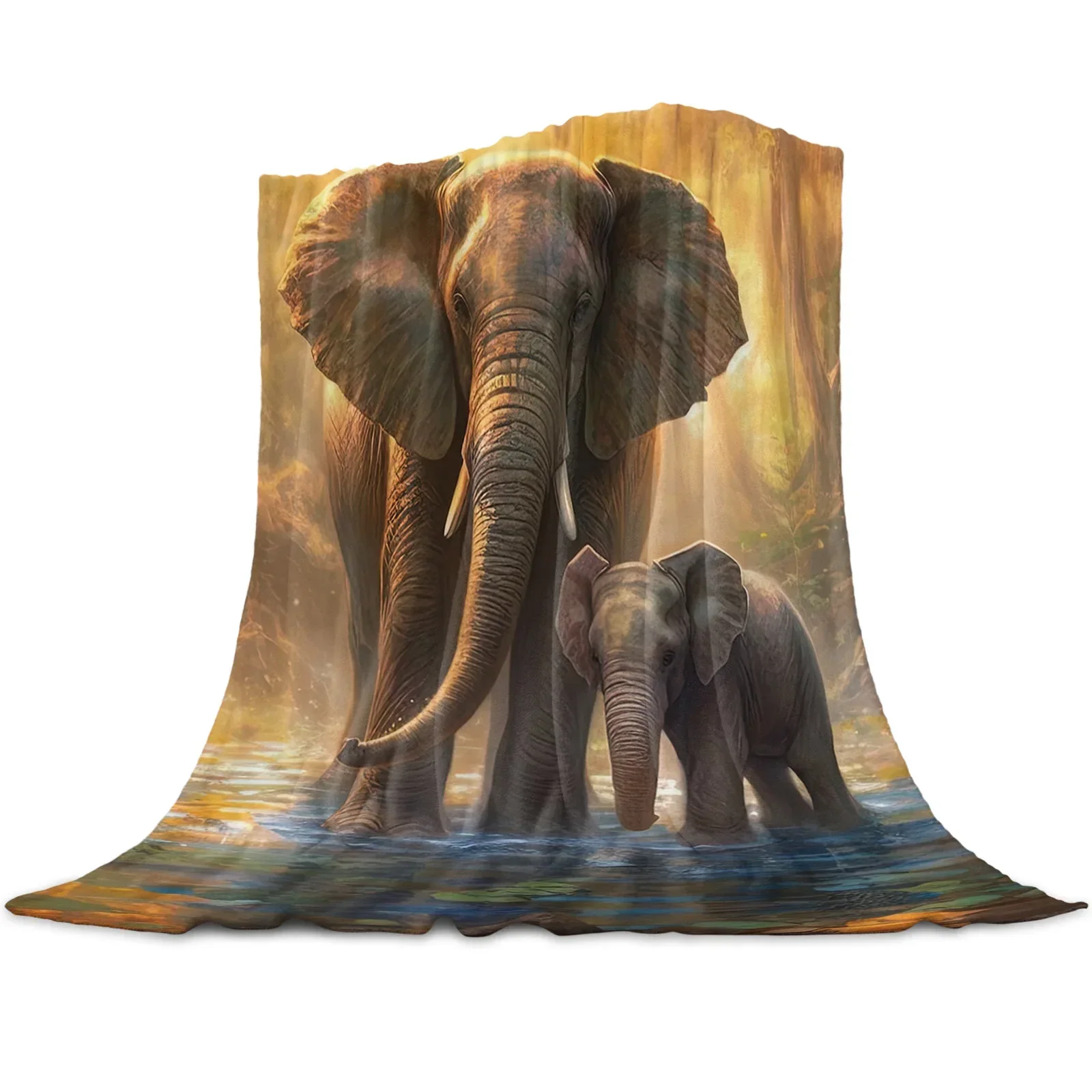 Elephant Forest Water Reflection Throws Blankets for Sofa Bed Winter Soft Plush Warm Sofa Throw Blanket Holiday Gifts 3