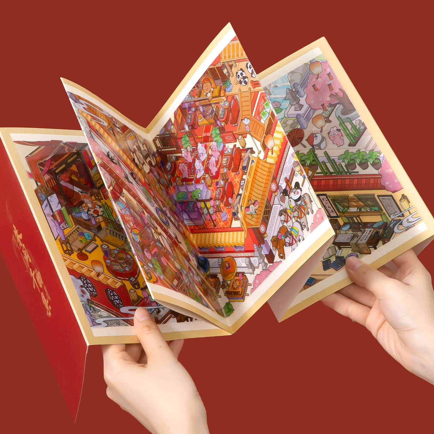 고대 스타일 풍경 긴 접이식 3D 풍경 스티커, 수제 작품, DIY 스크랩북에 사용