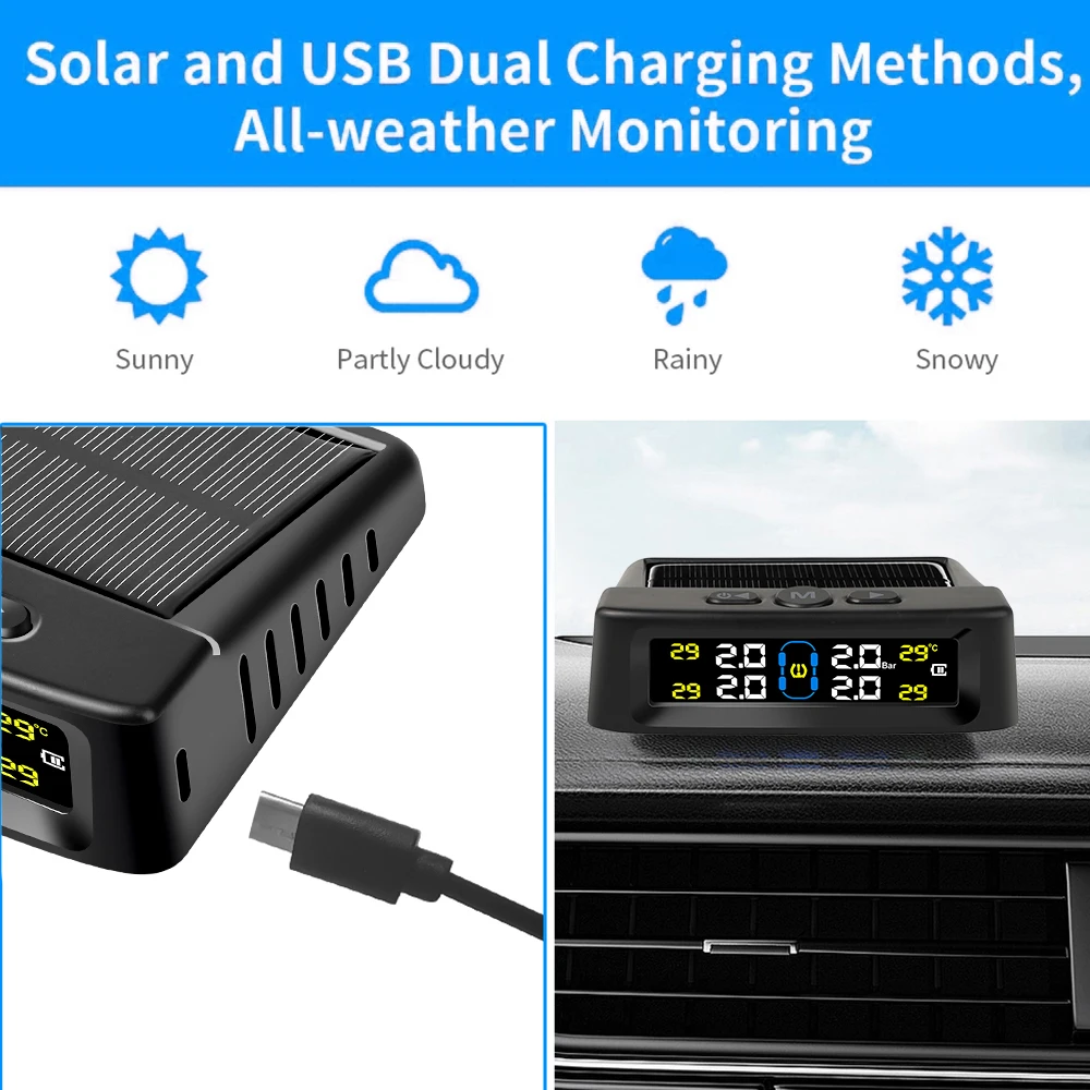 Car Tyre Pressure Monitoring System Solar Power Digital TPMS