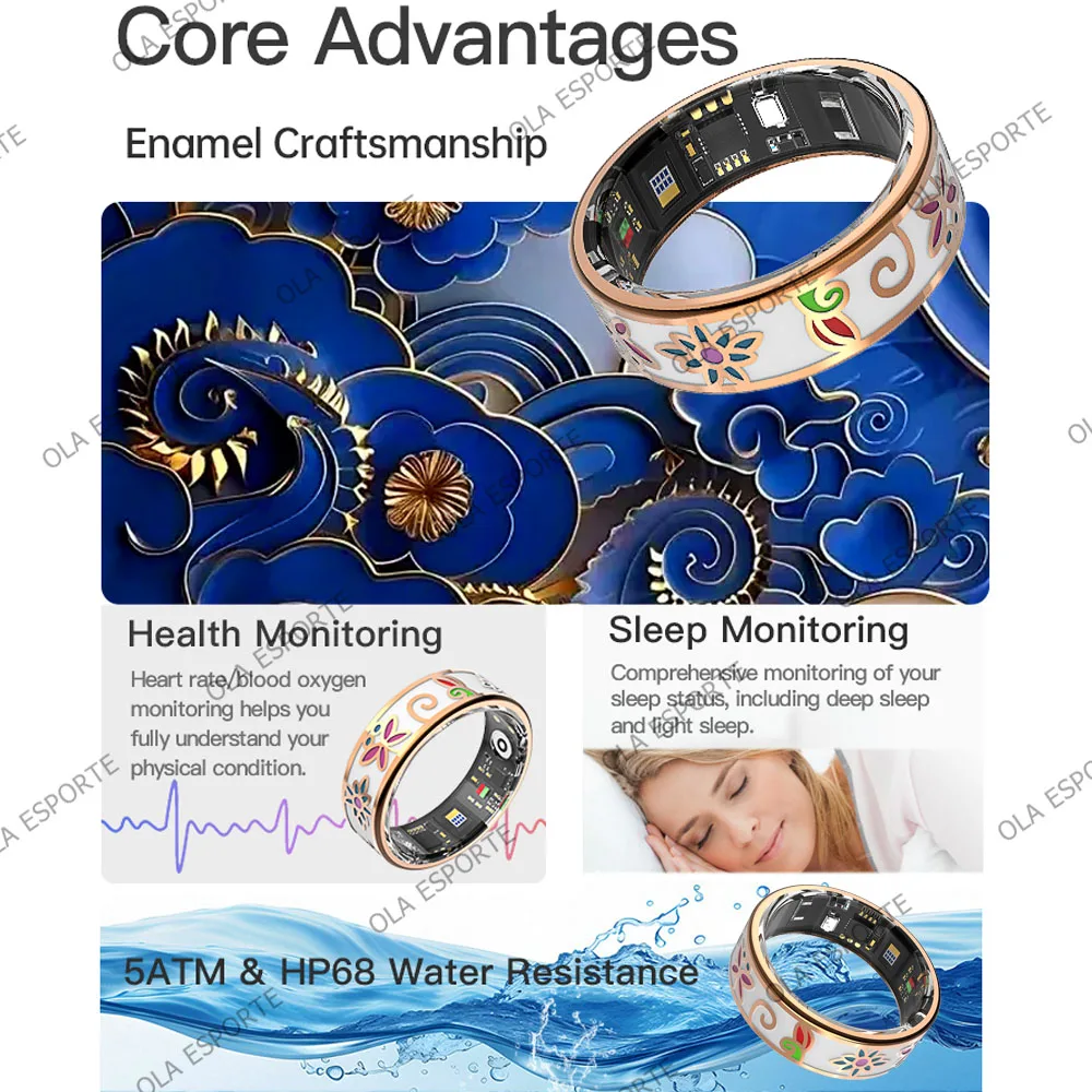New Enamel Health Smart Ring Men Women Heart Rate Sleep Blood Pressure Monitor Waterproof Fitness Sports Smartring Android IOS