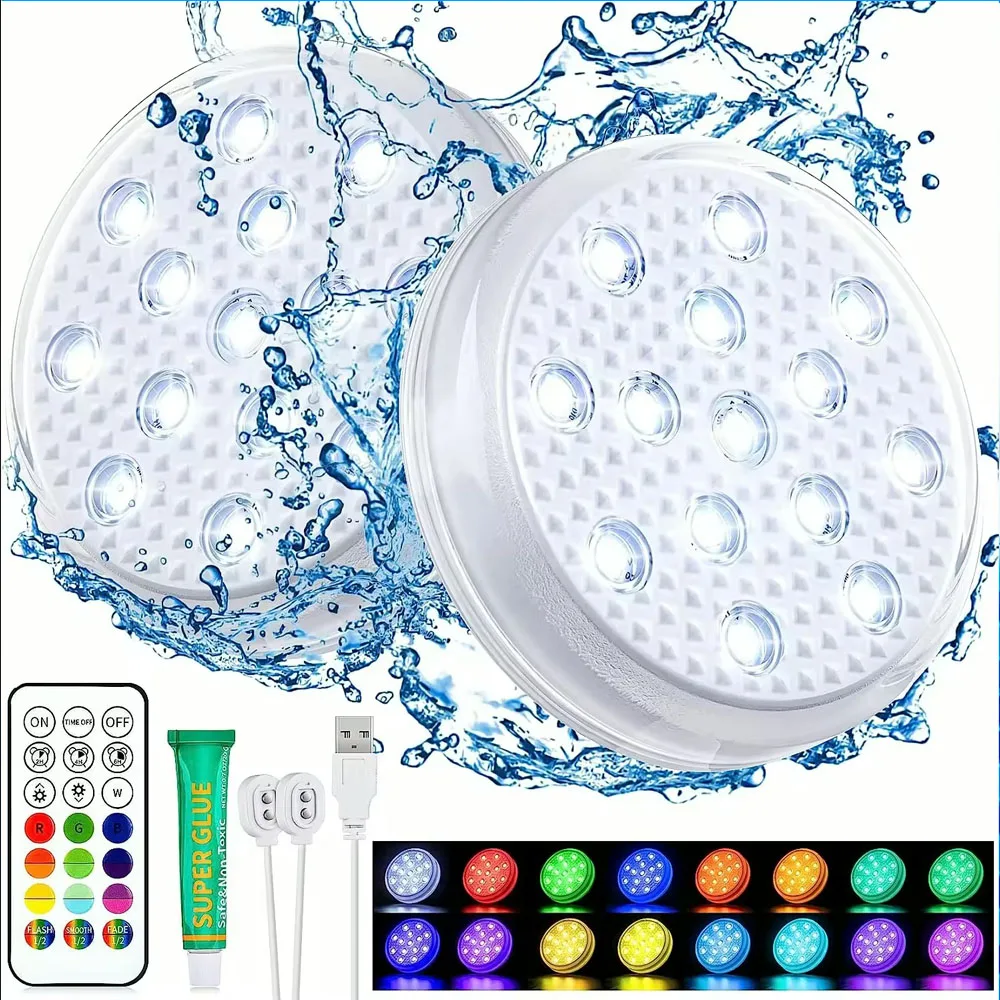 Description Picture 3 of itemRechargeable Submersible Pool Lights with Remote IP68 Waterproof Pool Lights for Above Ground Inground Pools Underwater Tub Bath