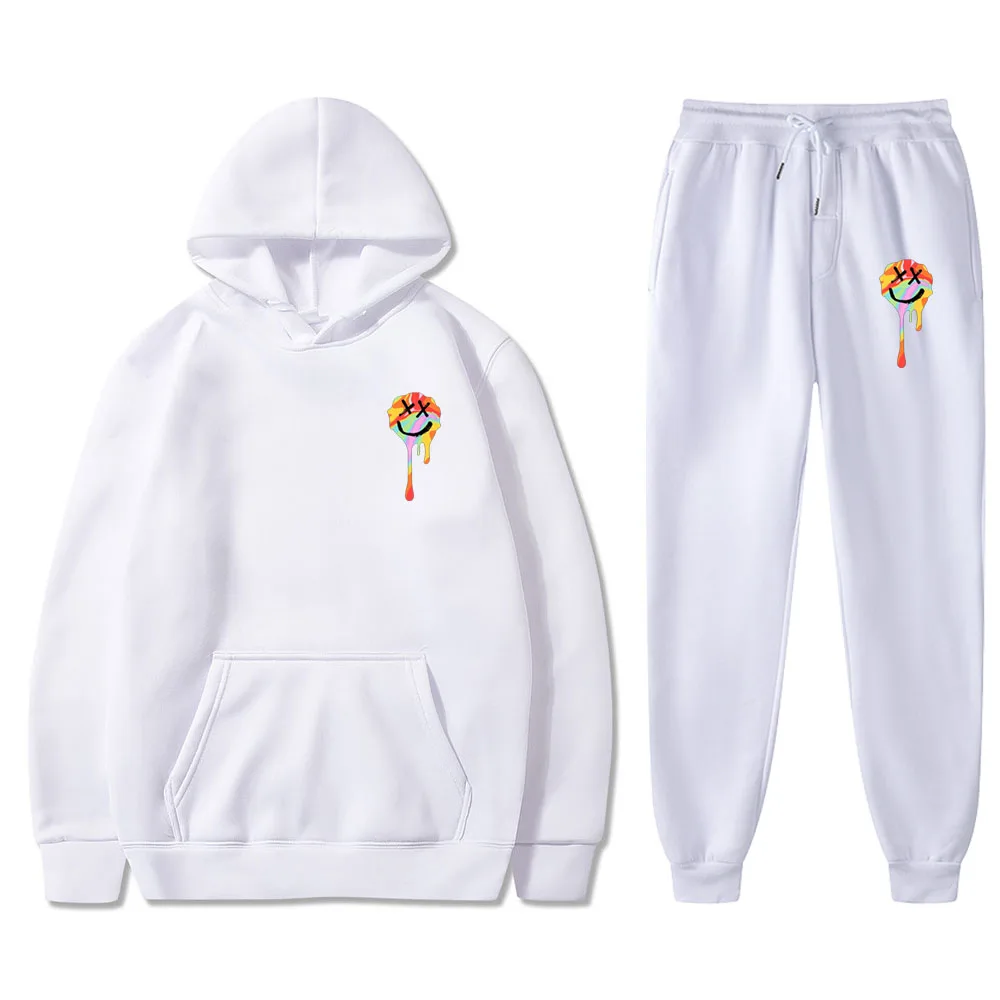 

Autumn and winter lollipop smiling face sportswear men's suit new casual men's hoodie+lollipop smiling face men's trousers suit
