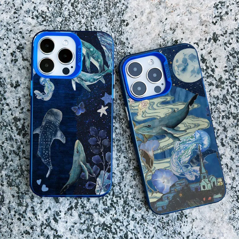 Space Ocean Whale Shark Swimming Phone Case - Shockproof Laser Design  Shell