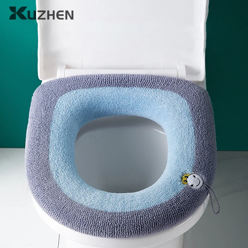 Winter Warm Toilet Seat Cover Mat Bathroom Toilet Pad Cushion With Handle Thicker Soft Washable Closestool Warmer Accessories