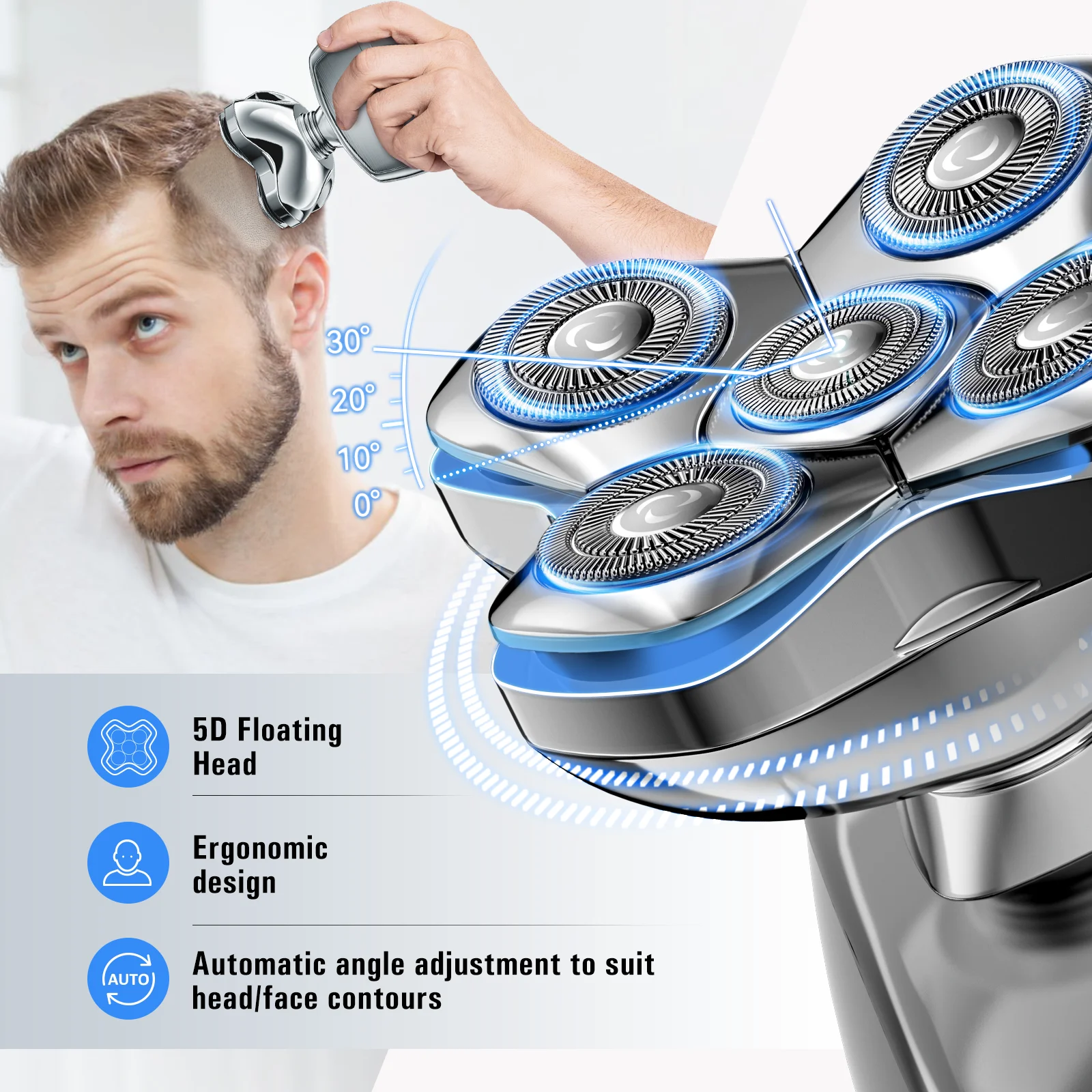 KENSEN S28 Electric Head Shaver for Blad Man Hair Trimmer 5D Floating Head Razor Beard Trimmer 5 in 1 Rechargeable Shave Machine 2