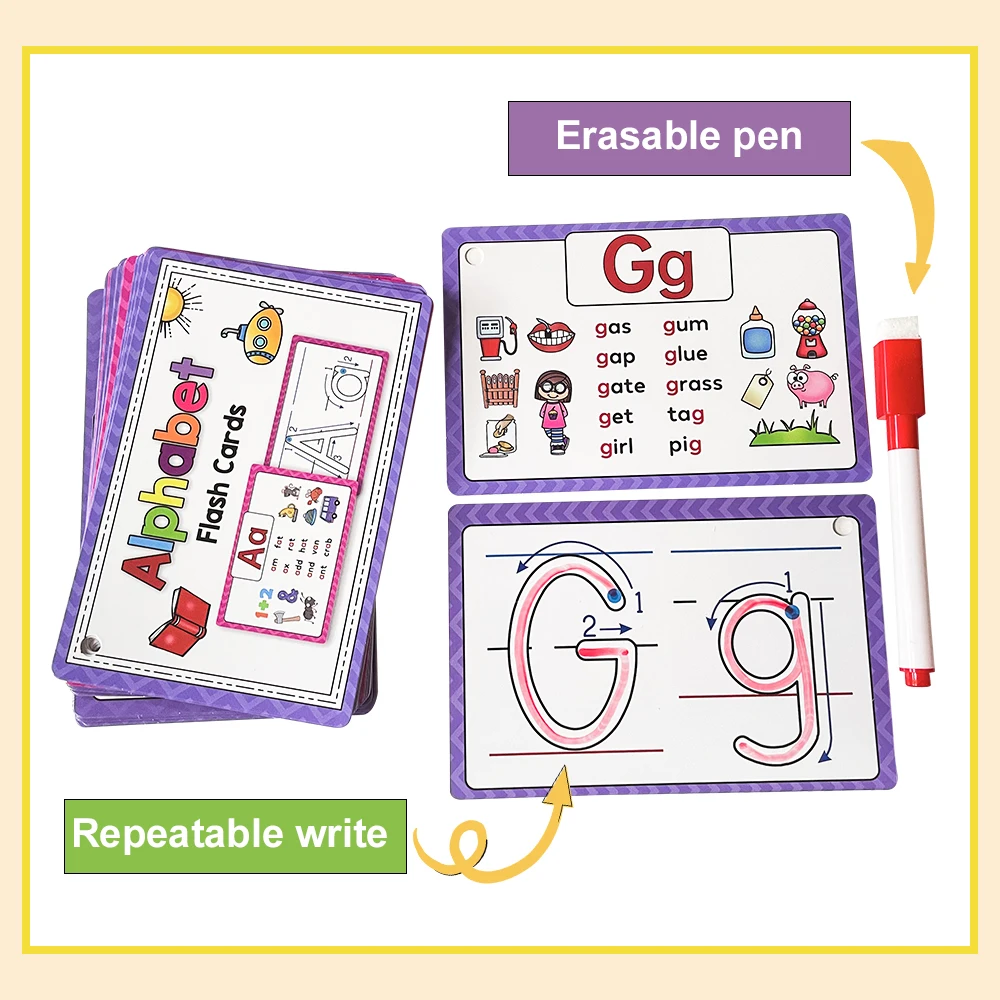 26 Alphabet Phonics CVC Words Learn Flash Cards abc letter with The Reasable Pen Writing Practice Educational Toys for Children 5