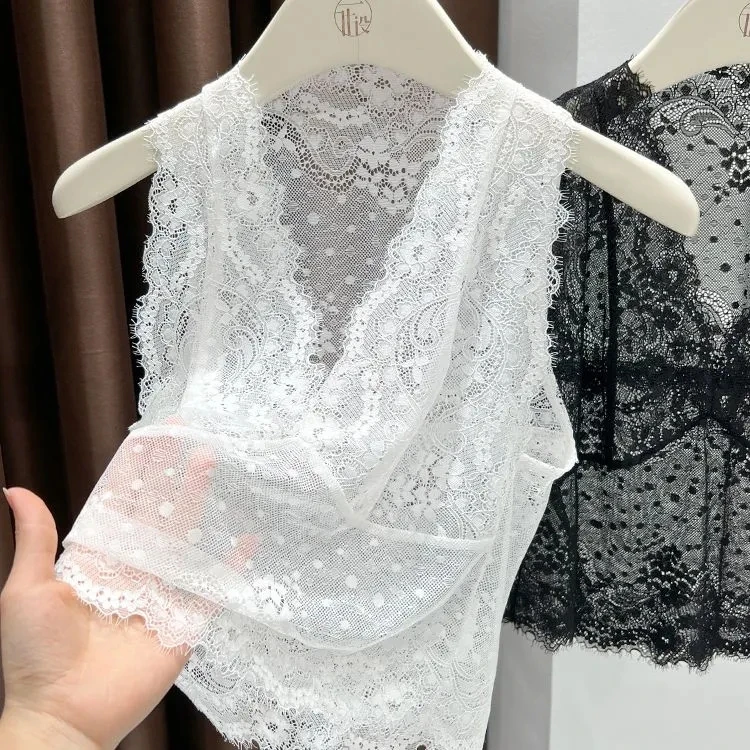 Women's White Lace Sleeveless Vest - Sheer Floral Mesh Layering Top for Elegant Outfits