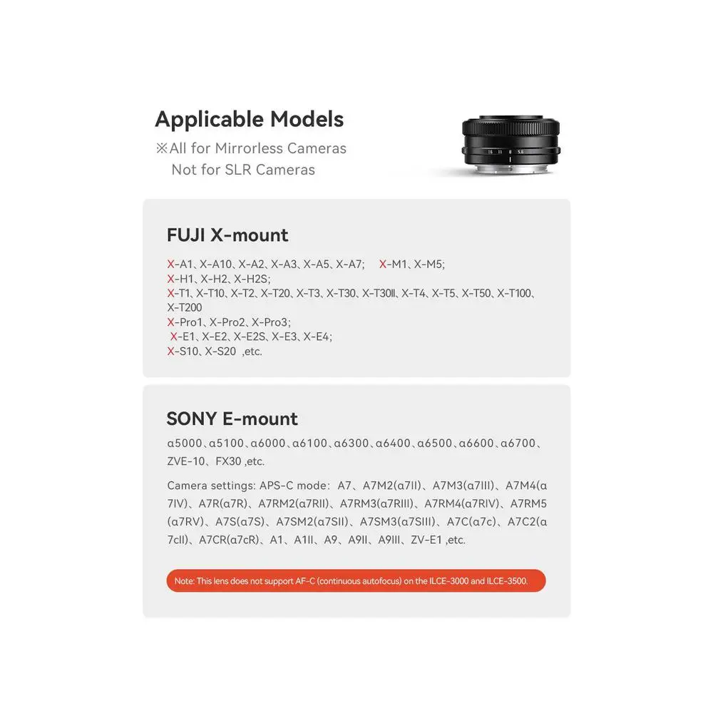 14mm F3.5 X-Mount APS-C Auto Focus Lightweight Prime Lens for Fujifilm Fuji X-Mo