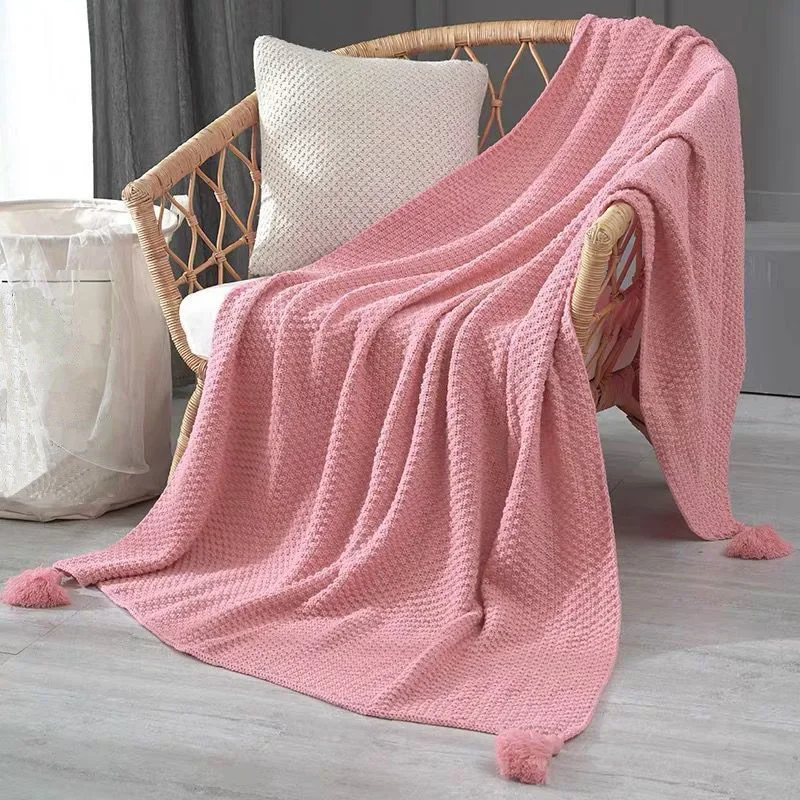

Scandinavian Tassel Knitted Throw Baby Blanket Office Shawl Blanket Sofa Leisure Blankets with Ball Decorative Stroller Blanket