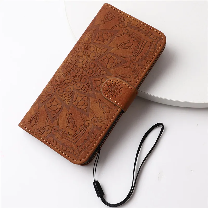 Elegant 3D Datura Flower Flip Case - Leather Wallet Phone Cover with Sling