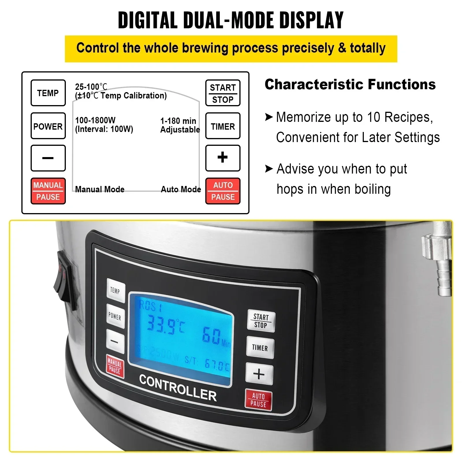 VEVOR 35L  304 Stainless Steel All-in-One Home Beer Brewer Electric Brewing System with Pump Brewing Beer Equipment Kit 5