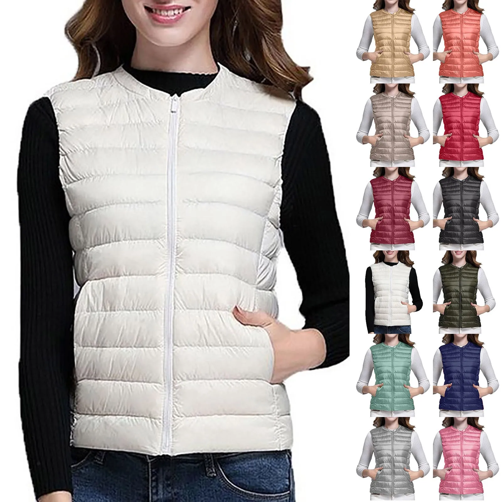 

2023 New Women Sleeveless Puffer Jacket Spring Winter Female White Duck Down Ultra Lightweight Packable Warm Down Liner Vest